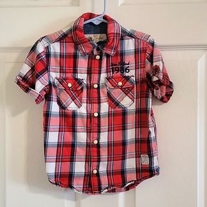 🌟L.O.G.G. Boys button-down vintage style red plaid top with button pocket